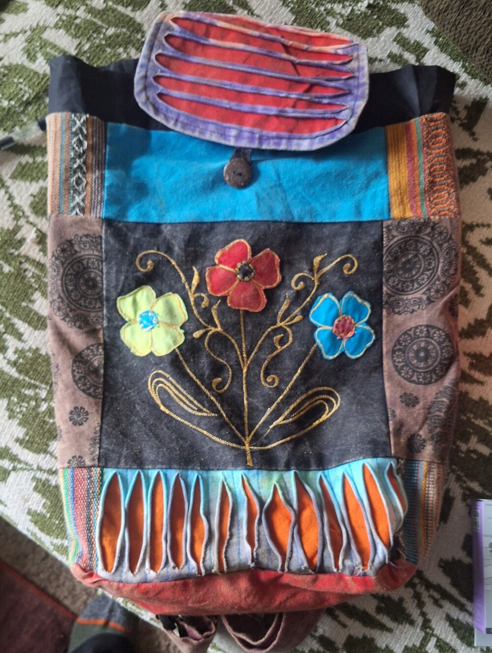 EARTHBOUND Embroidered Floral Patchwork Backpack - Multi color